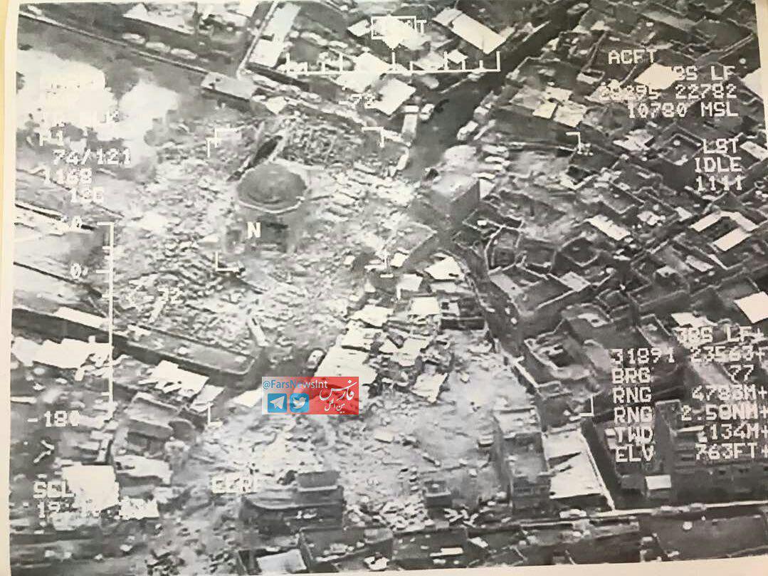 داعش مسجد محل اعلام خلافت البغدادی را منفجر کرد+ عکس