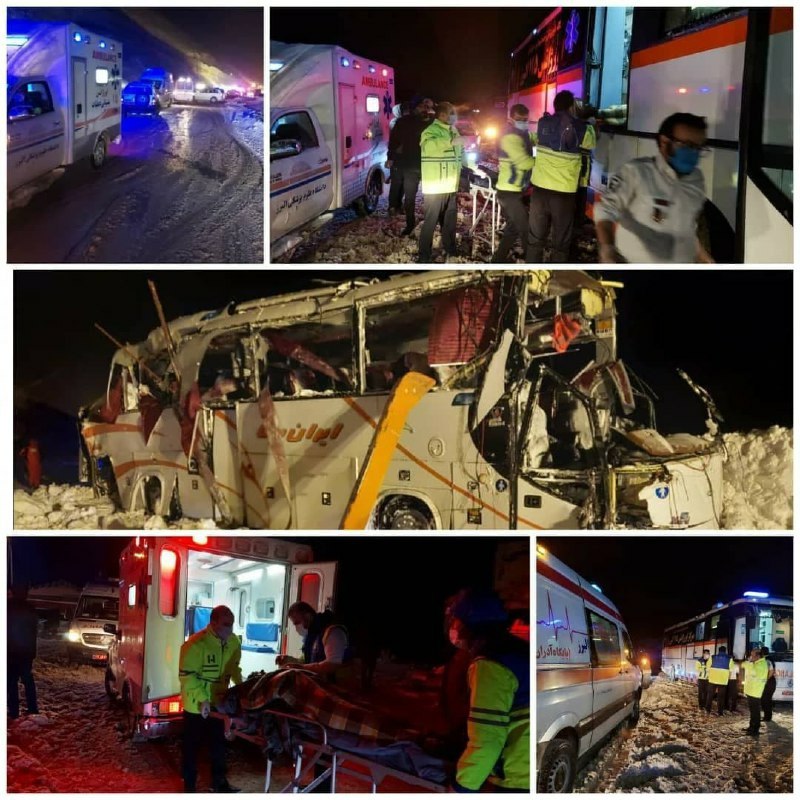 واژگونی اتوبوس فوتسالیست های مازندرانی در جاده چالوس